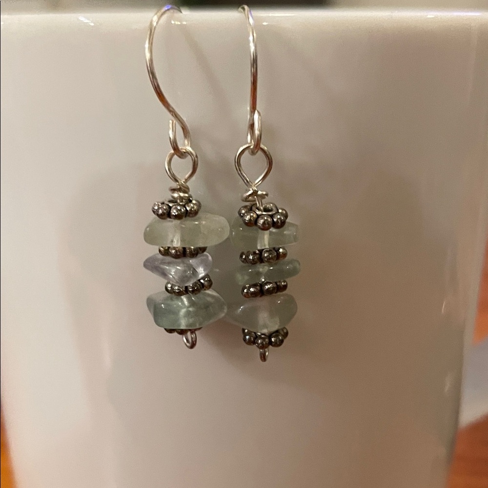 Chic Silver and Green Beaded Earrings